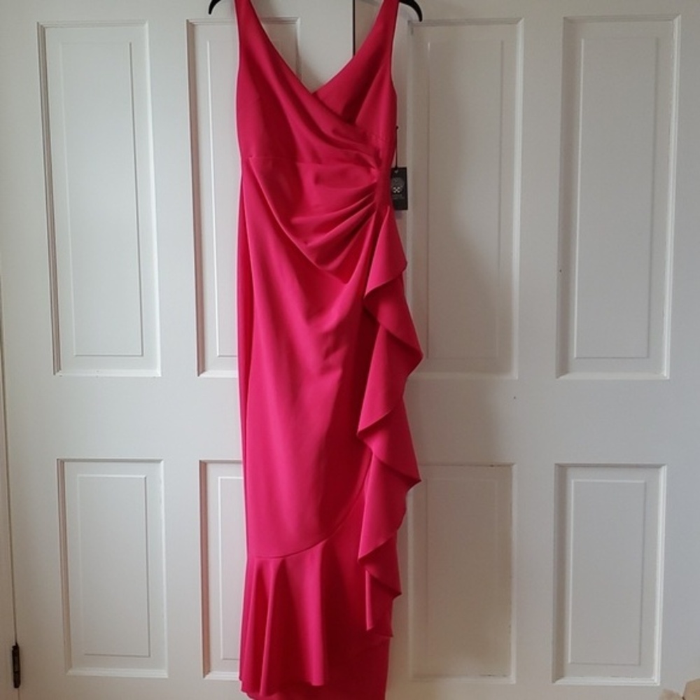NWT VINCE CAMUTO LONG DRESS FAUX WRAP RUFFLE PINK SIZE 2 EVENING SLEEVELESS